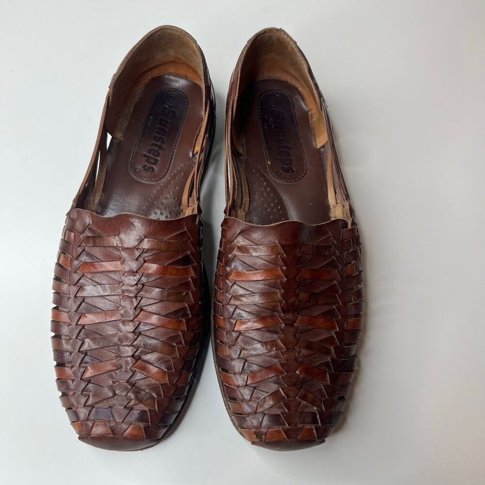 Sunsteps Hand Woven Men’s brown Leather Closed Toe Sandals Slip On Size 10
